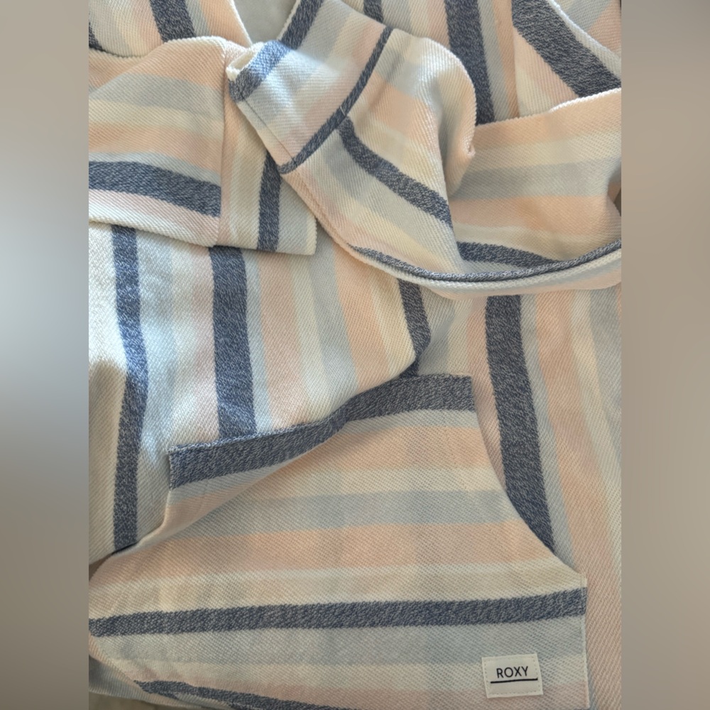 Roxy Striped Long Sleeve Shirt - Blue, White, Tan - Picture 2 of 3